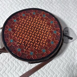 Floral Embossed Round Brown Bag